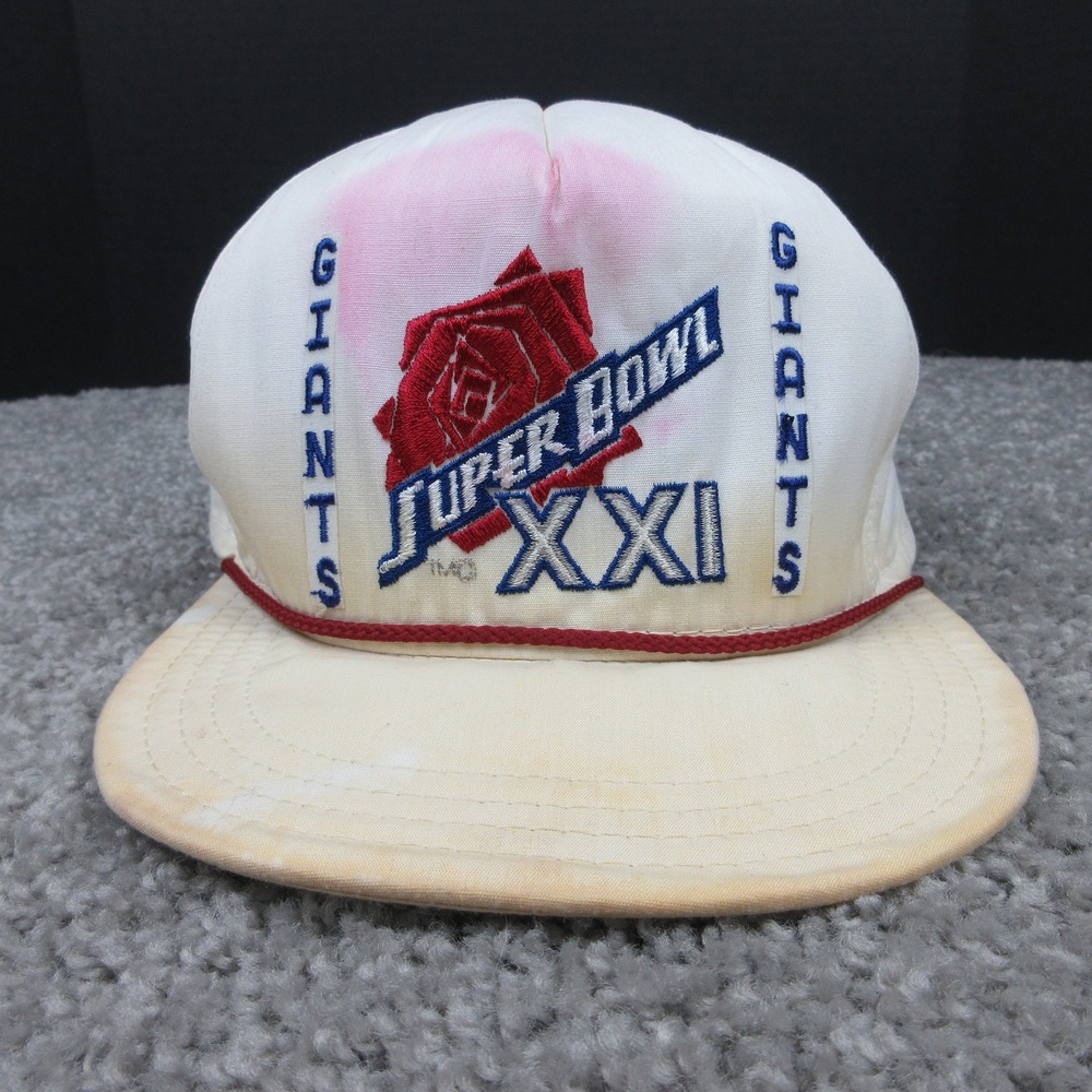 Vintage New York Giants Hat Cap Snap Back Super Bowl XXI NFL Football White 80s